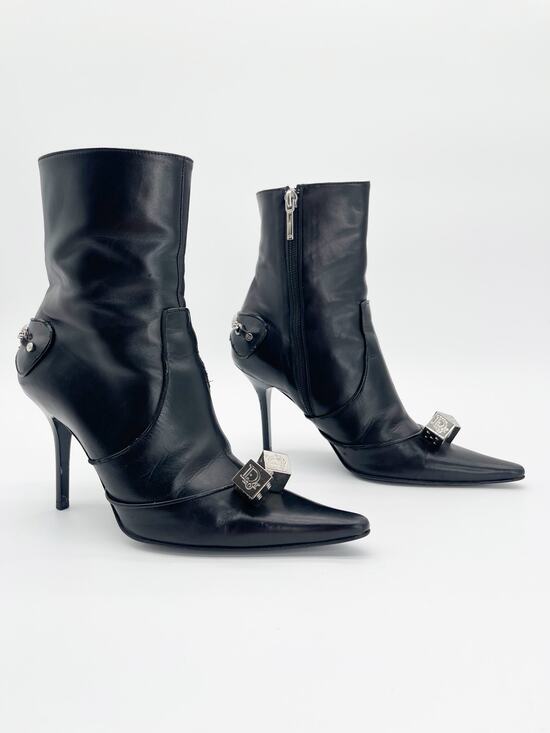 Dior Shoes - Dior Vintage Galliano Era Black Gambler Dice Pointed Toe Ankle Boots EU 37.5